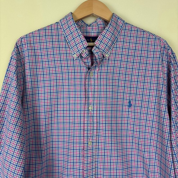 Ralph Lauren Mens XL Classic Fit Button Down Shirt Gingham Check Pink Blue - Picture 3 of 6